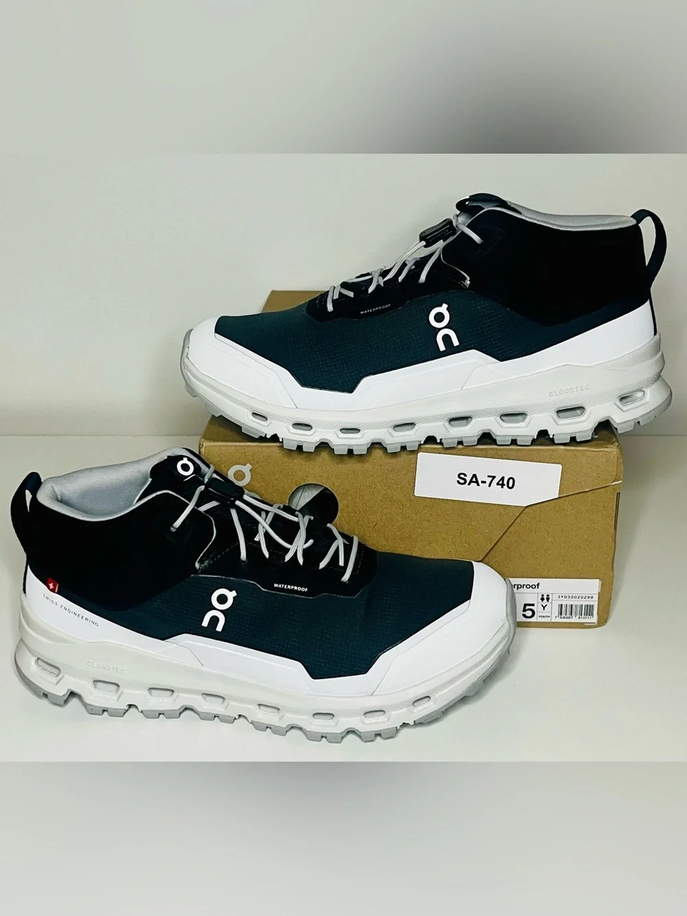 On Running Cloudrock Waterproof Kids Hiking Shoes - Black & White